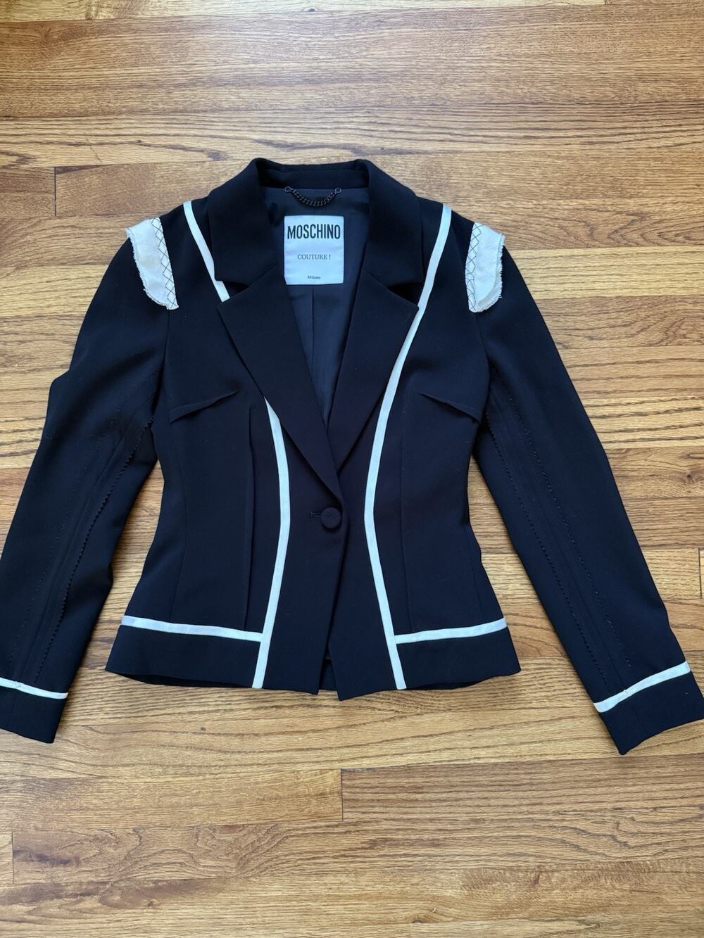 Moschino Couture! Black White Trim Tailored Blazer Jacket Size US 2 / IT 36